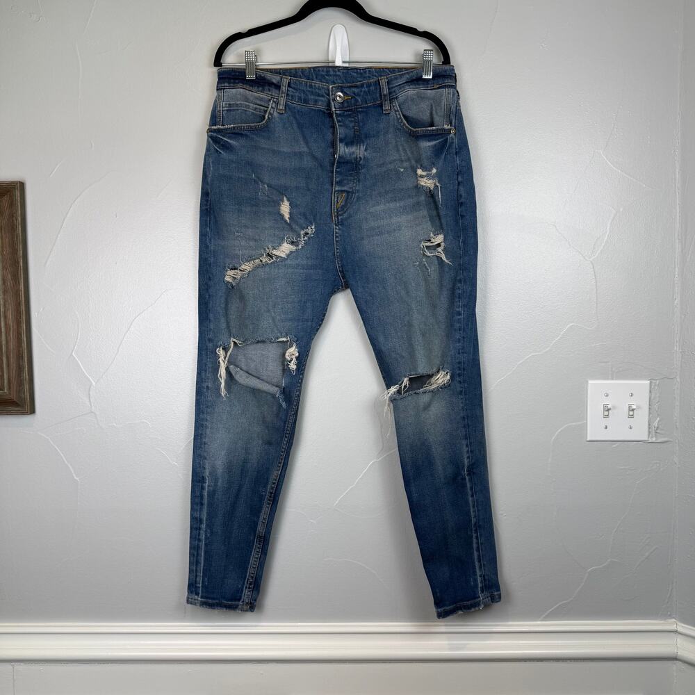 Zara Man Distressed Jeans Men’s 28 | Y2K Grunge Straight Fit Raw Hem Denim